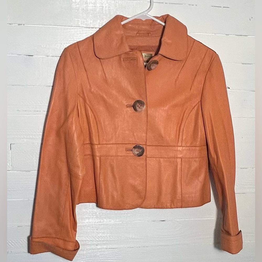Wilsons Leather jacket, orange, women’s size small, peplum style. - Picture 2 of 8